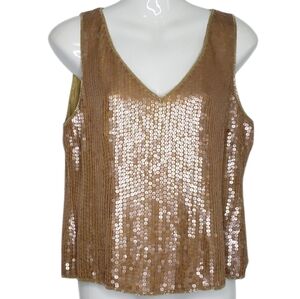 Freesha Sequin Embellished Sleeveless Top Tan Beige Size Medium Holiday Party